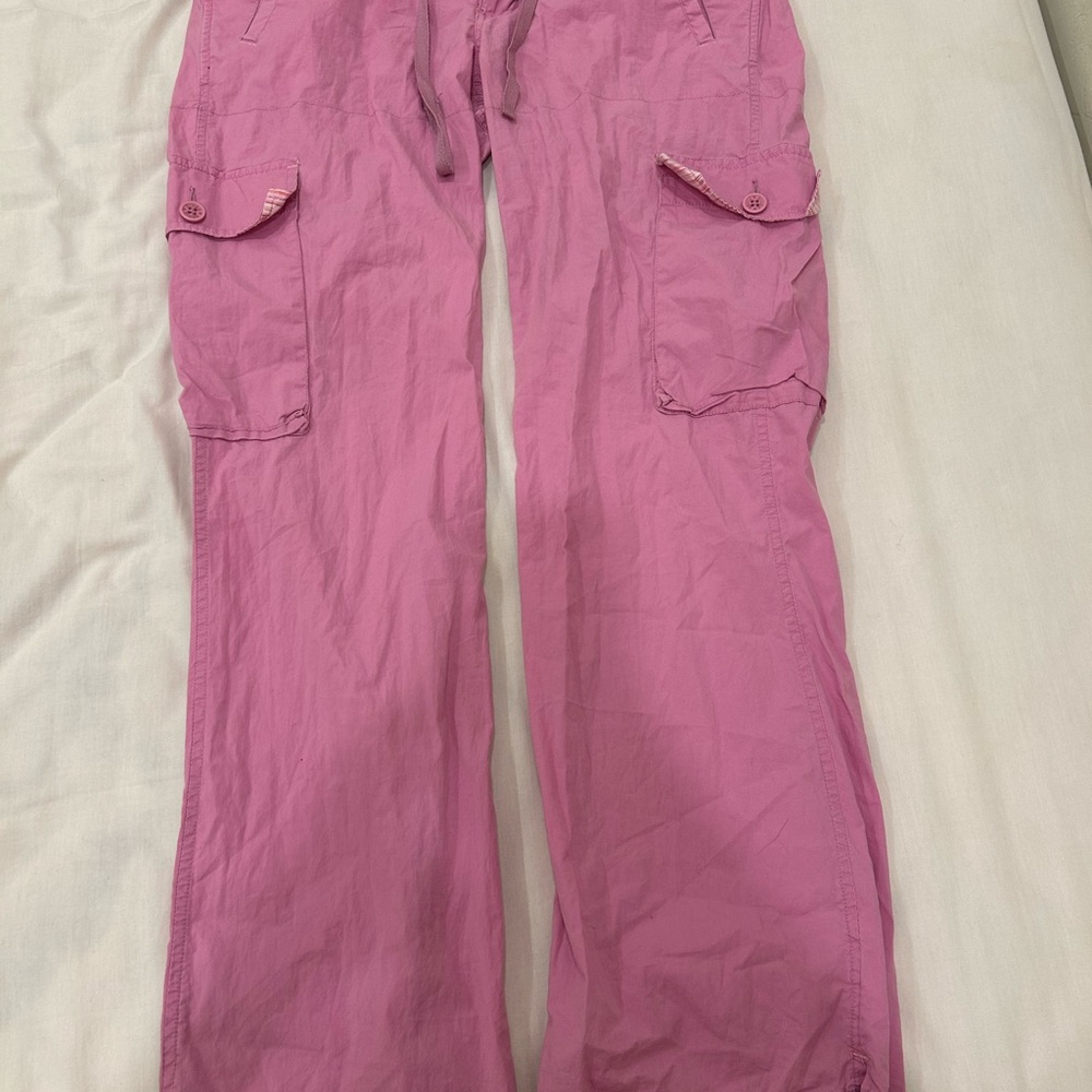 Low Rise Pink Cargo Flare Pants